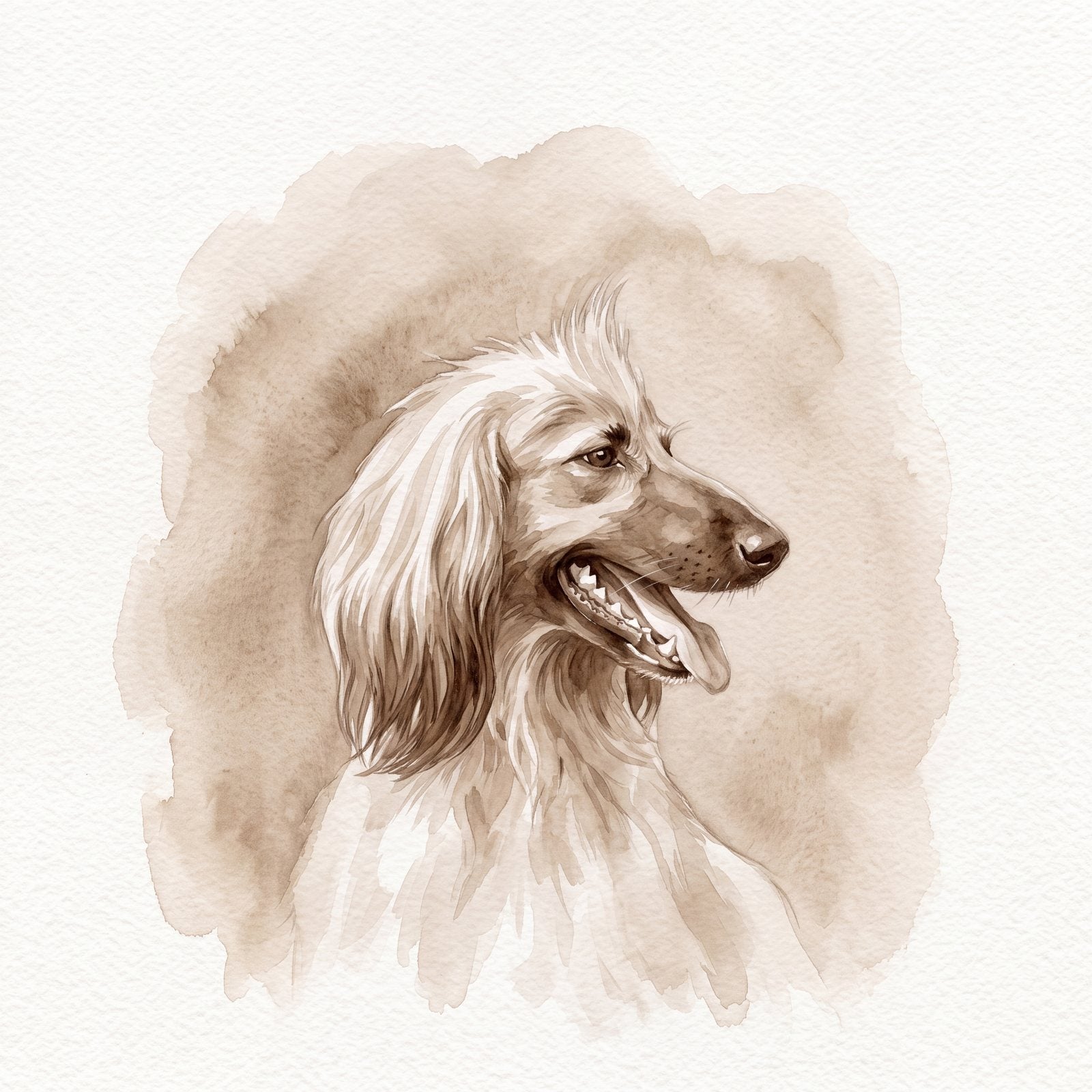 Soft sepia watercolor memorial portrait of a dog
