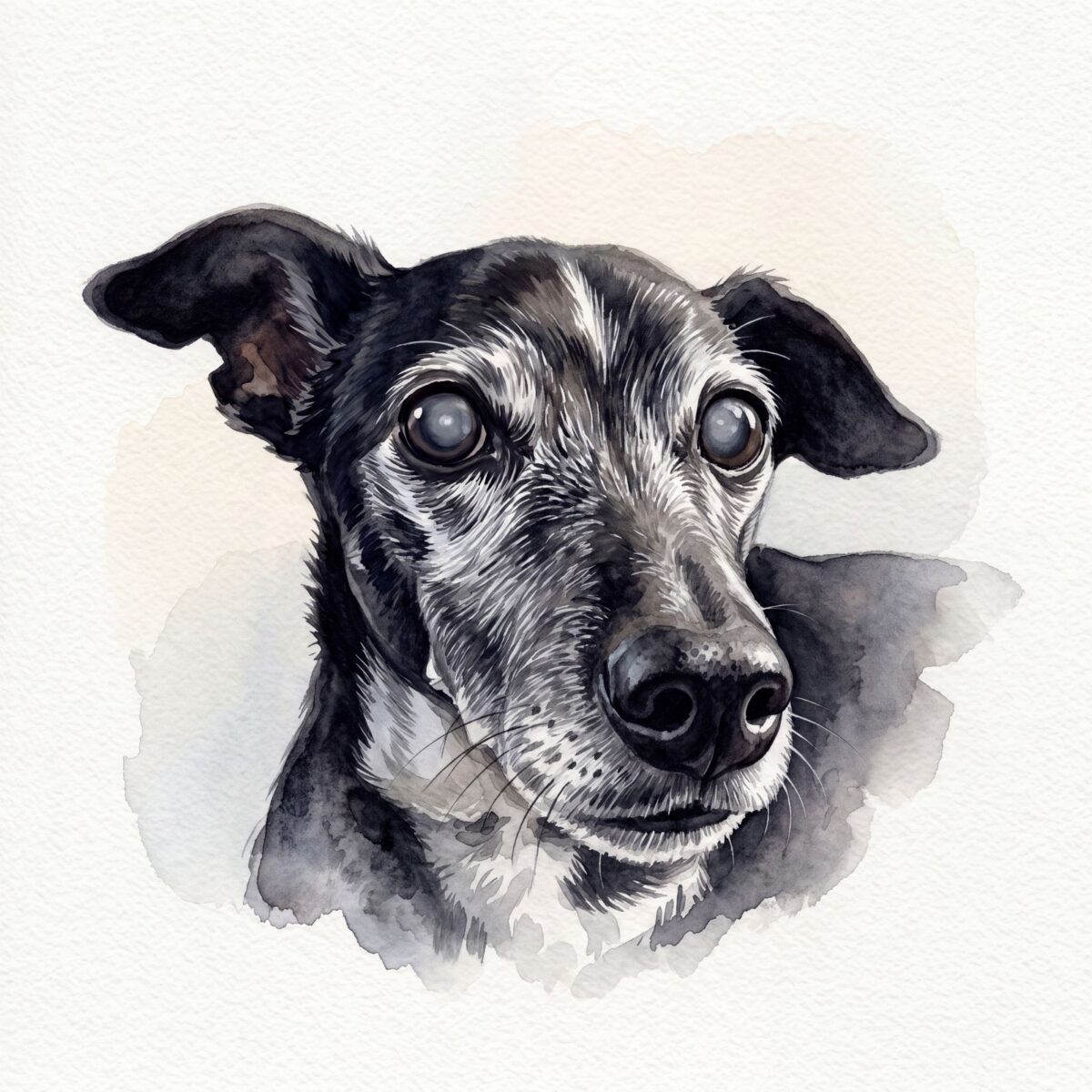 Watercolor portrait of a senior dog